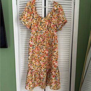 Luxology Yellow Floral Midi Dress